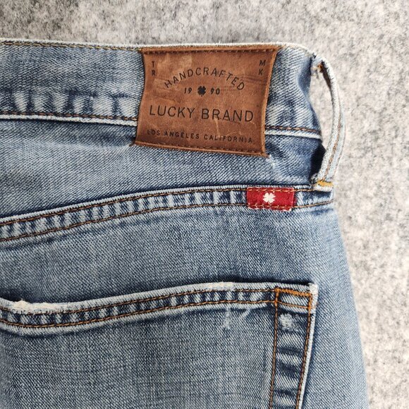 Lucky Brand 121 Heritage Slim Mens Jeans 38x32 Medium Wash Blue Distressed Denim - Picture 6 of 6